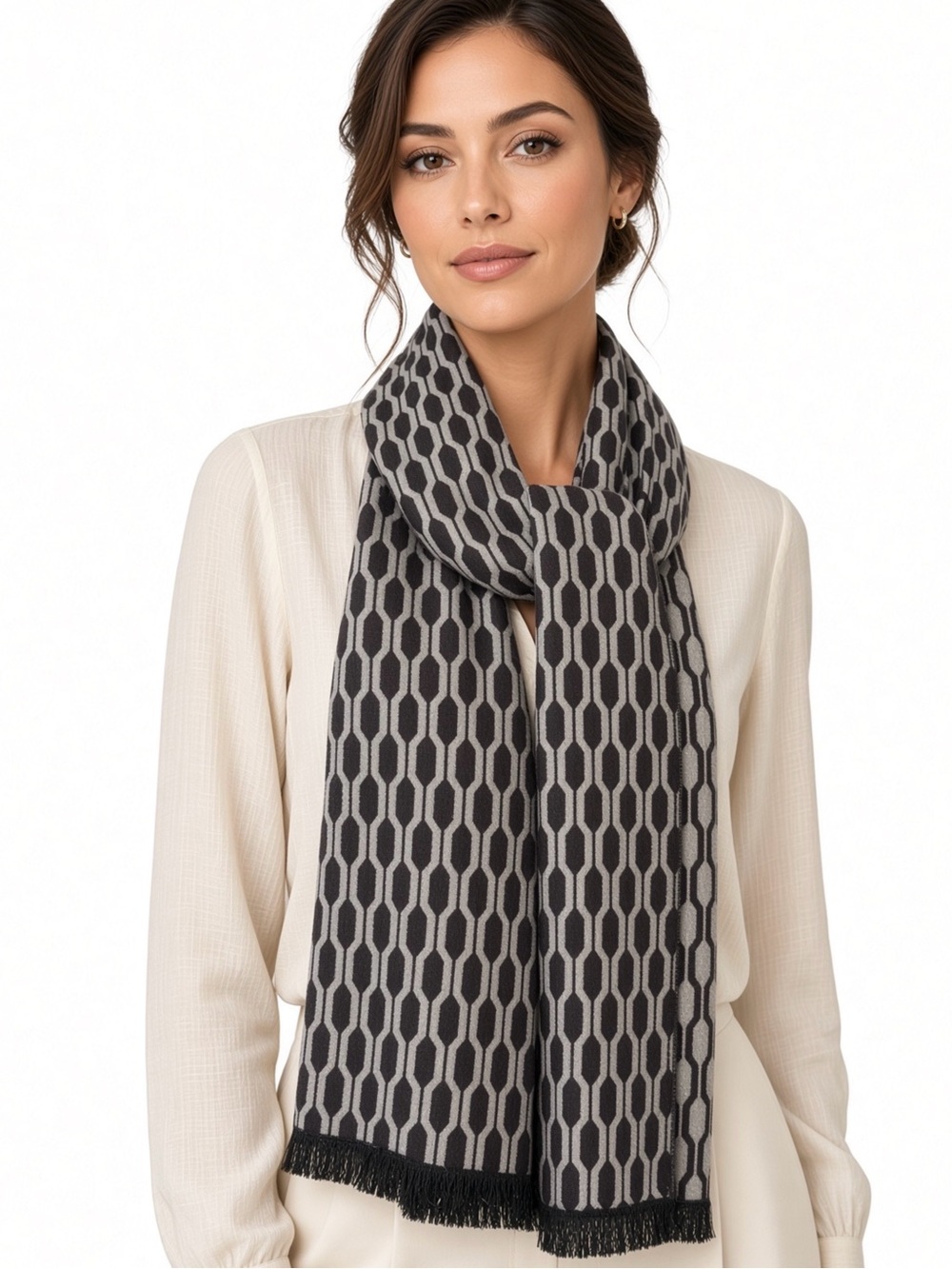 Geometric Charcoal and Gray Nordstroms Women's Scarf - Classic Knit Wrap